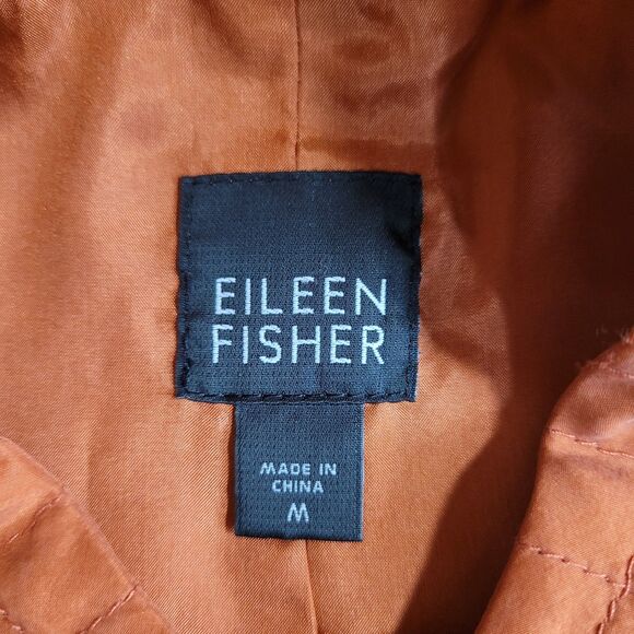 Eileen Fisher 100% Silk Vest Womens M Terracotta Quilted Snap Front Lightweight - Picture 10 of 13
